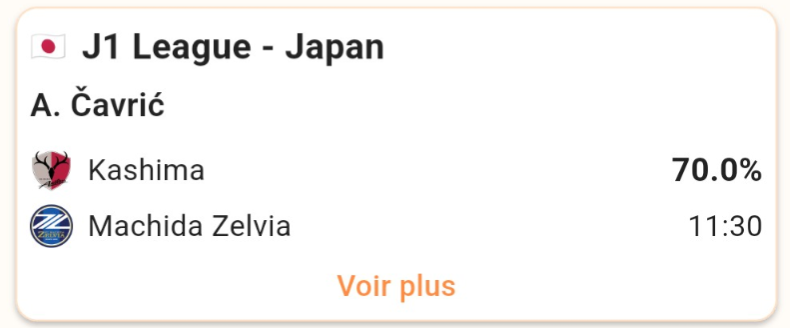 Captura de tela das probabilidades de gol por partida